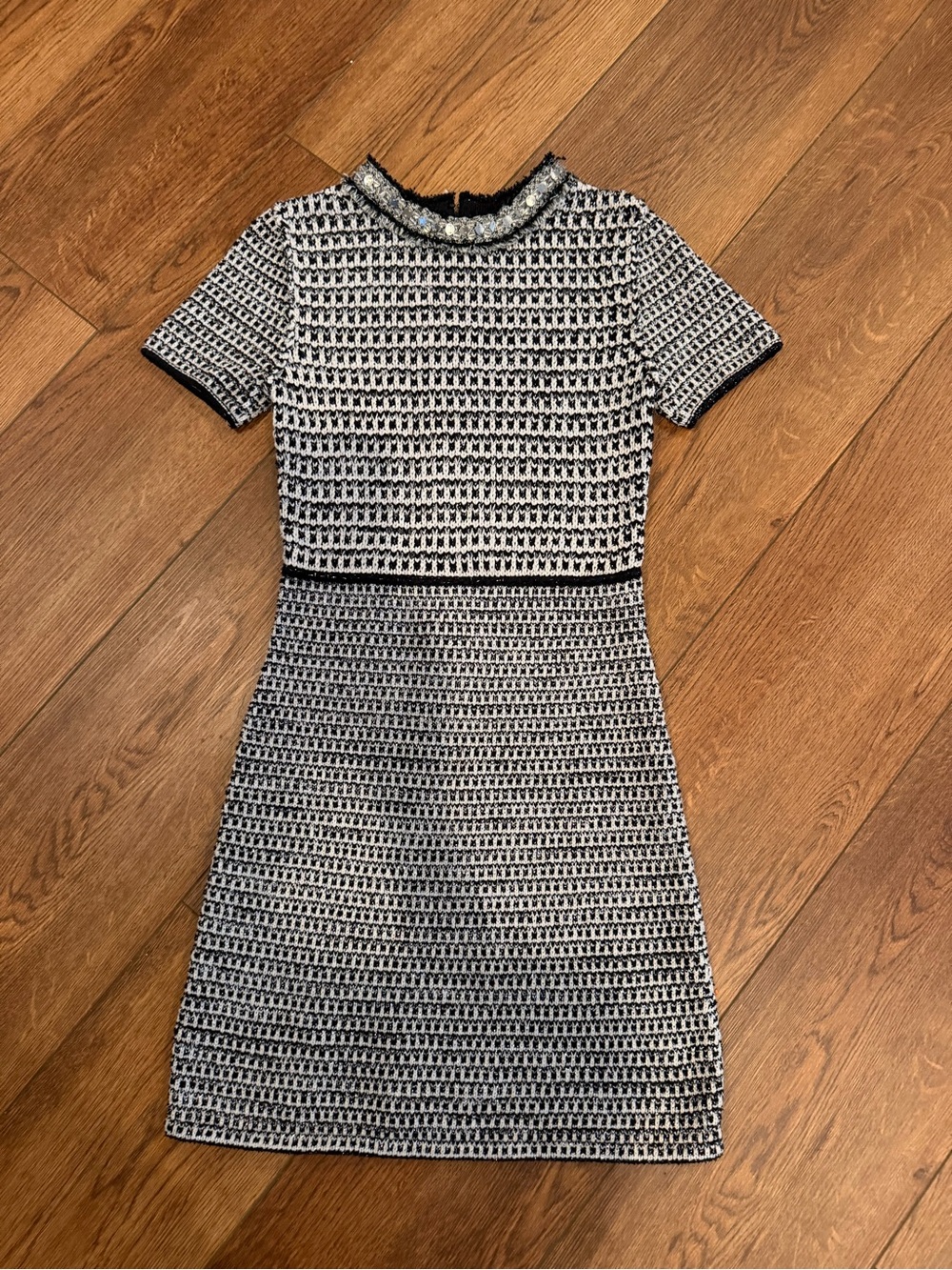 Handmade Black and White Knit Short-Sleeve Dress